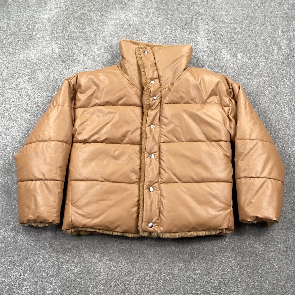 Express Women's Quilted Puffer Jacket Faux Fur Lined Size M Brown